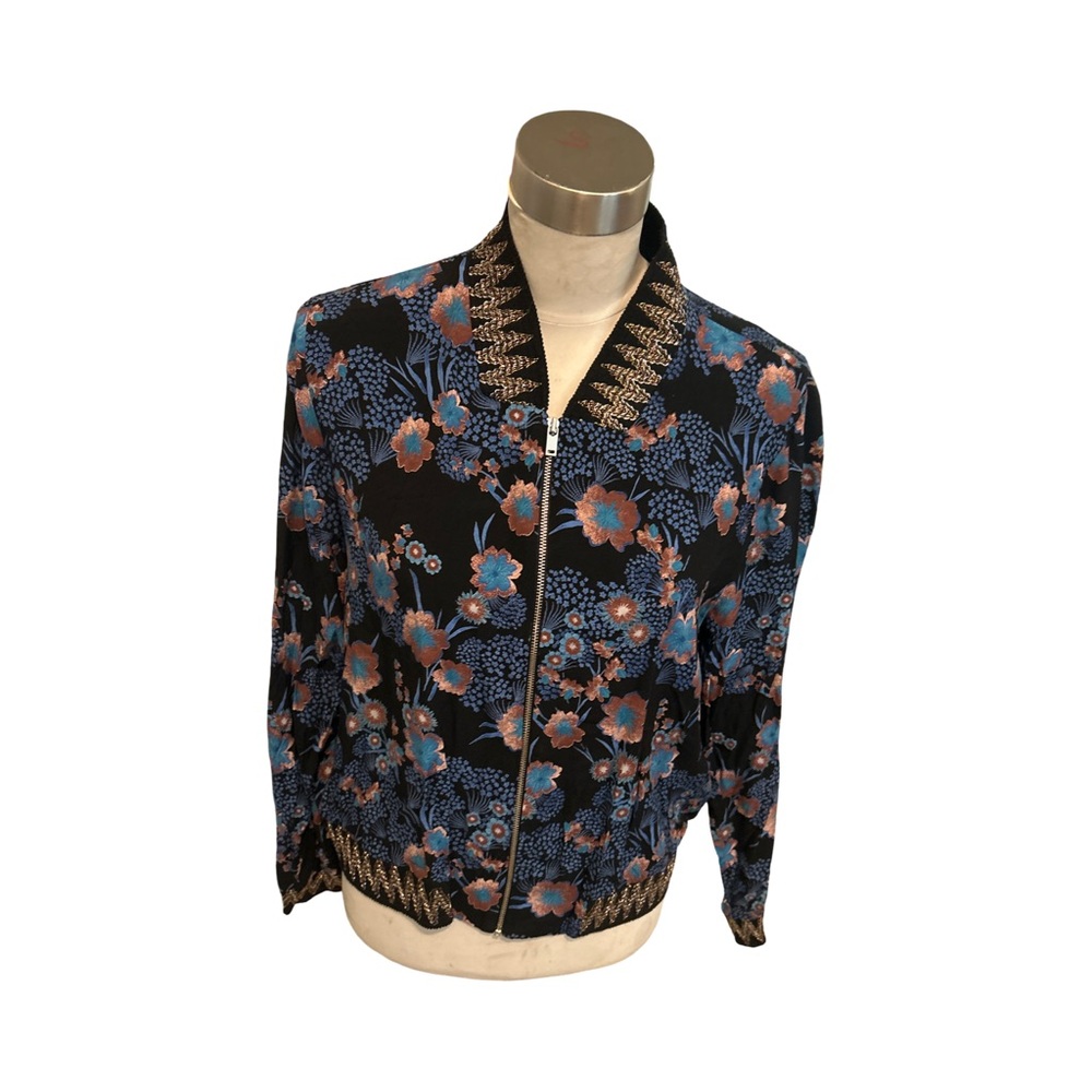 Eva Kayan Paris Metallic Floral Bomber Jacket EU 42 US 12 French Boutique Luxe